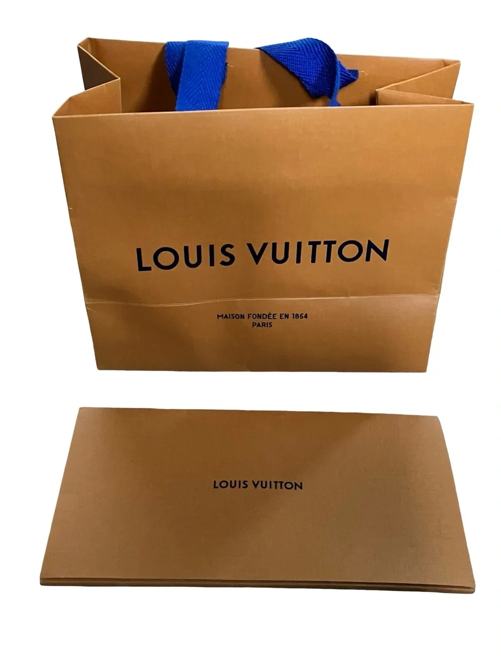 Louis Vuitton Orange Shopping Bag with Blue Handles & Envelope Genuine